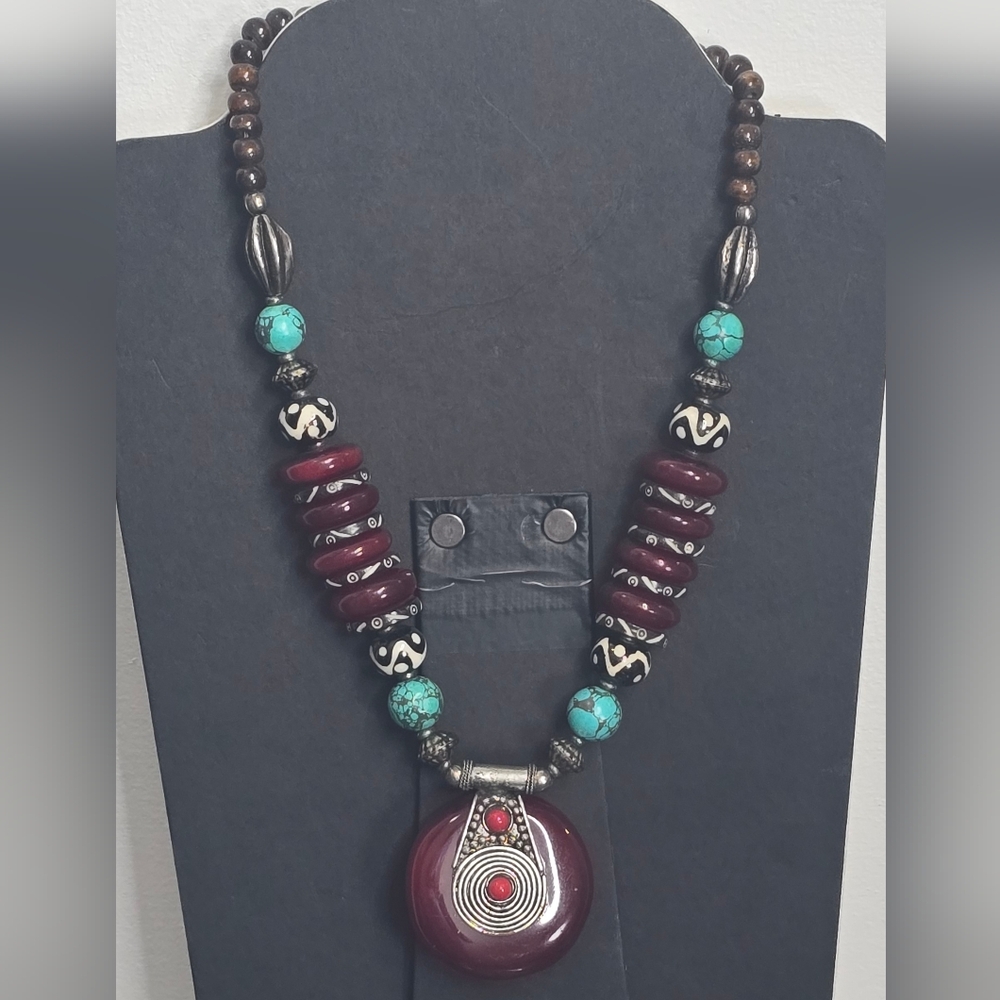 Artisan Red and Turquoise Beaded Necklace